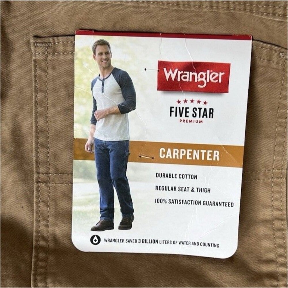 Wrangler Men’s Tan Cotton Canvas Carpenter Pants Regular Fit Cargo Pockets 46